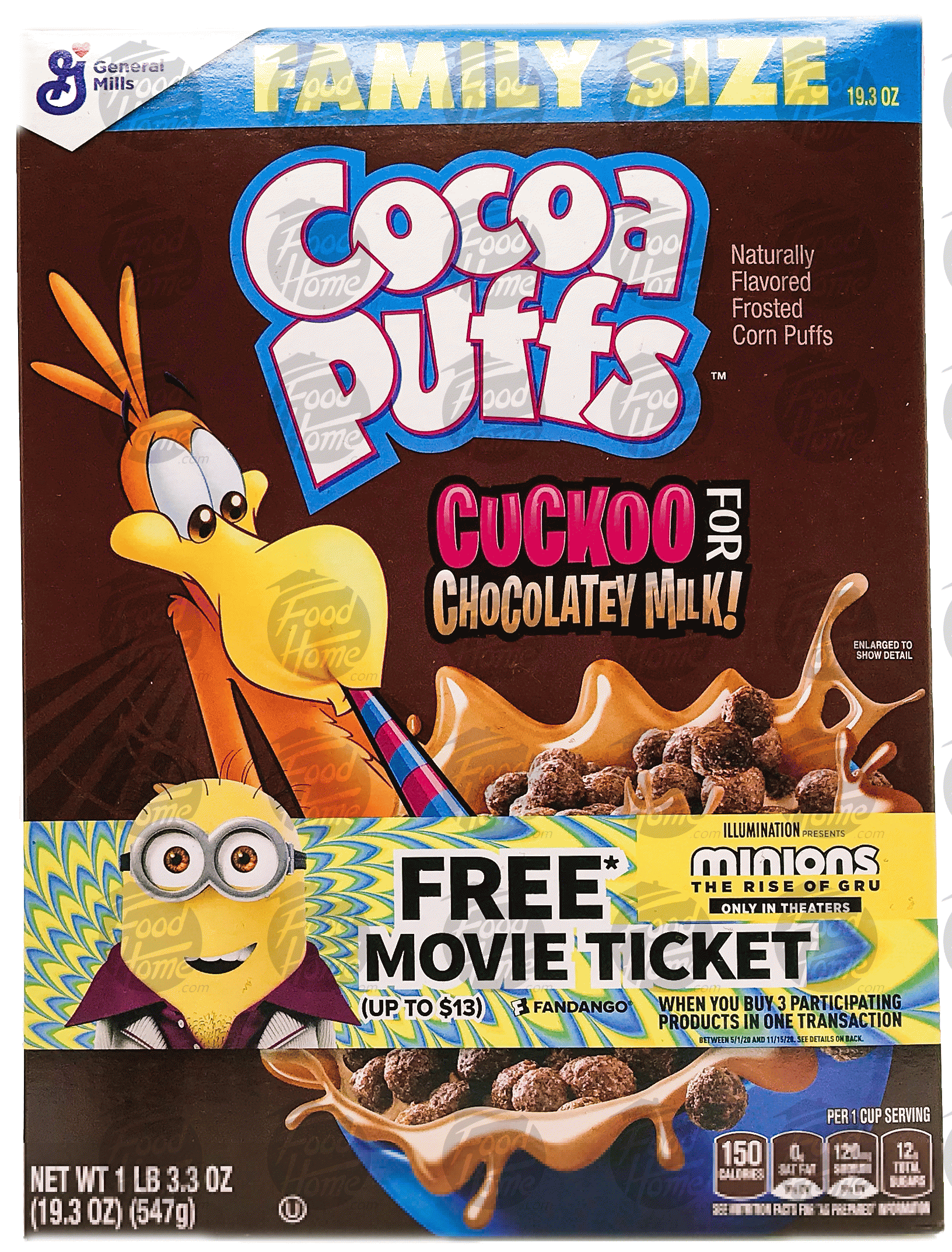 General Mills Family Size cocoa puffs; chocolate flavored frosted corn puffs, box Full-Size Picture